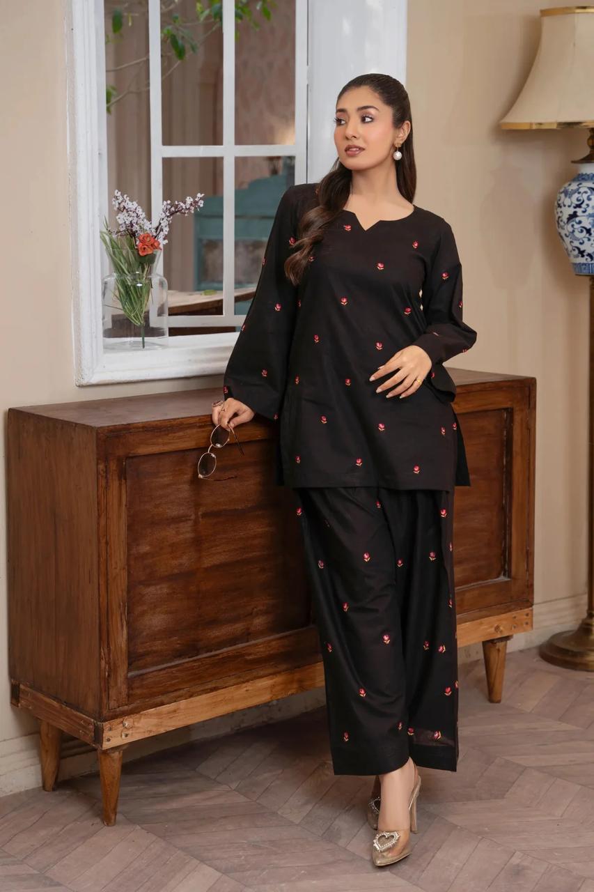Black Floral Lawn 2pc