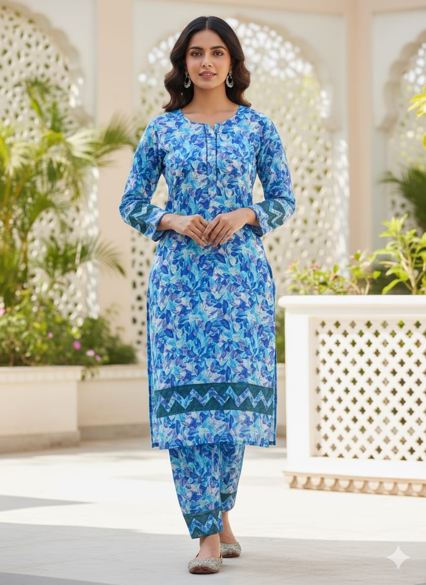 Floral –Stone cotton digital print cut work tishu pach Co-Ords 2Pc Set