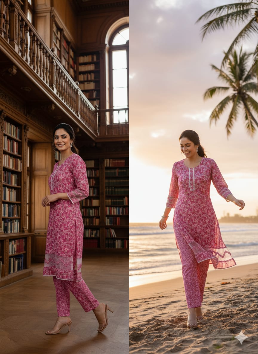 Floral –Stone cotton digital print cut work tishu pach Co-Ords 2Pc Set