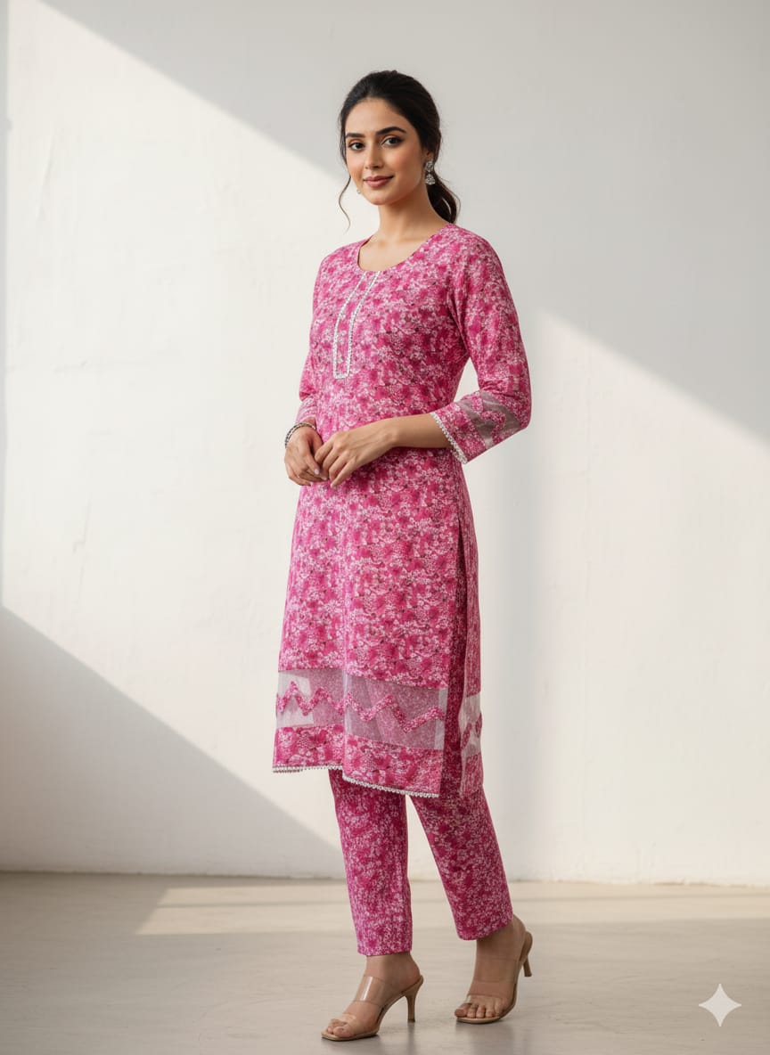 Floral –Stone cotton digital print cut work tishu pach Co-Ords 2Pc Set