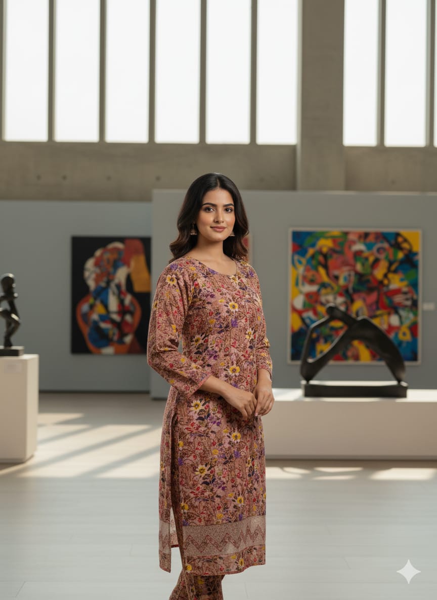 Floral –Stone cotton digital print cut work tishu pach Co-Ords 2Pc Set