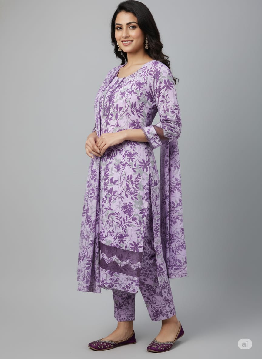 Floral –Stone cotton digital print cut work tishu pach Co-Ords 2Pc Set