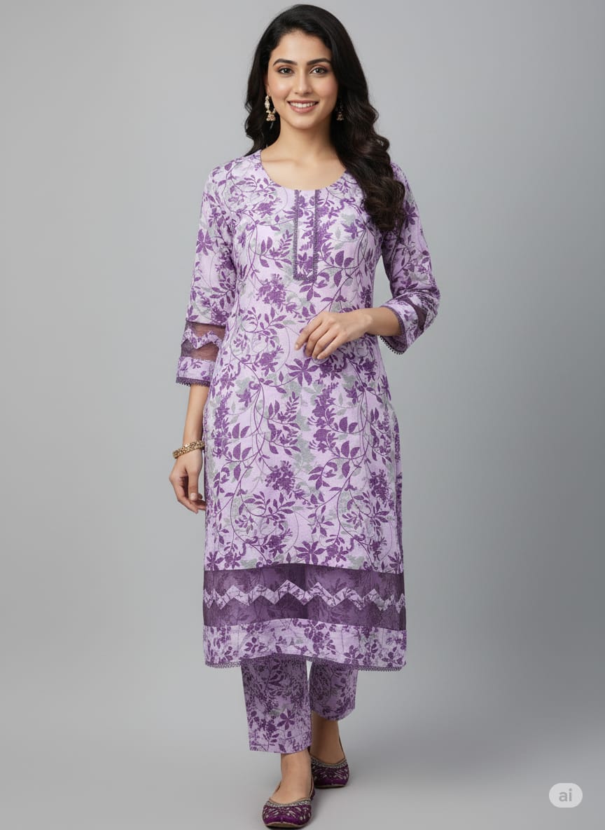 Floral –Stone cotton digital print cut work tishu pach Co-Ords 2Pc Set