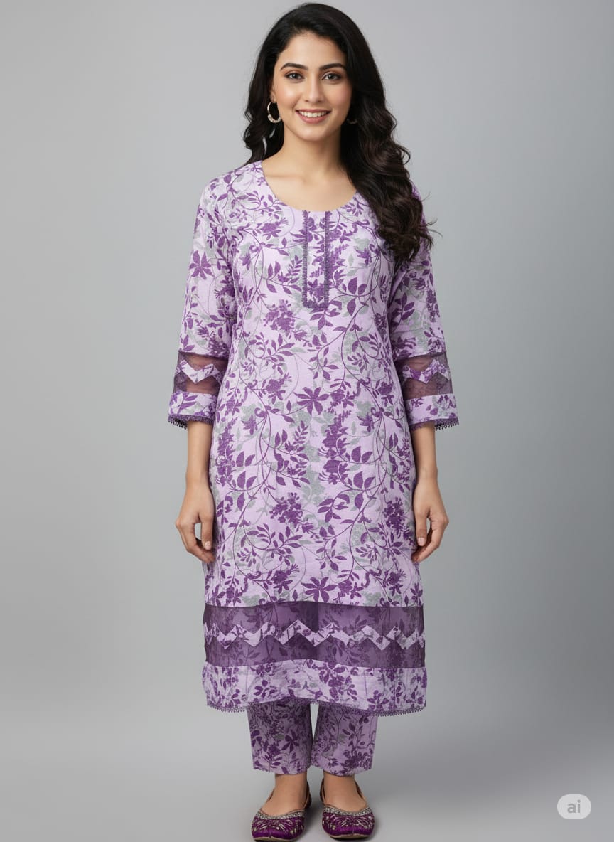 Floral –Stone cotton digital print cut work tishu pach Co-Ords 2Pc Set