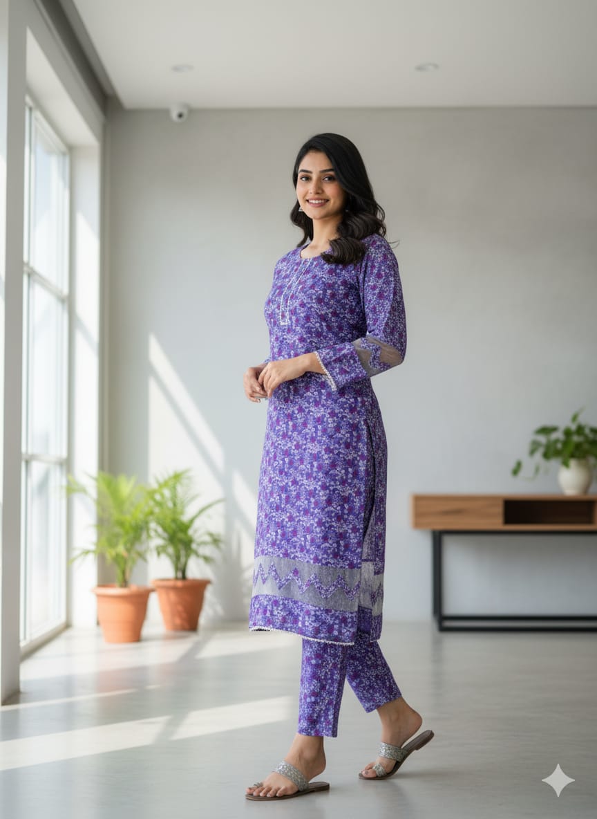 Floral –Stone cotton digital print cut work tishu pach Co-Ords 2Pc Set