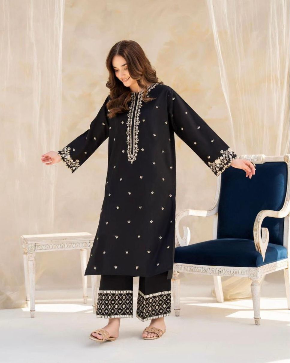 Black Gulab Emb 2pc - Riwaiti Rang