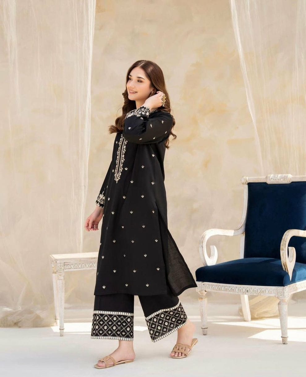 Black Gulab Emb 2pc - Riwaiti Rang